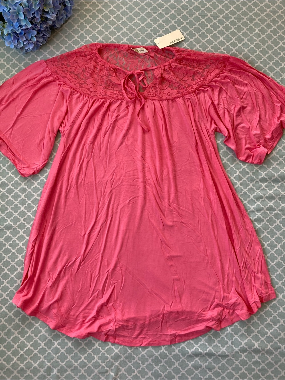 A La Tzarina Pink Lace Yoke Tunic Dress S